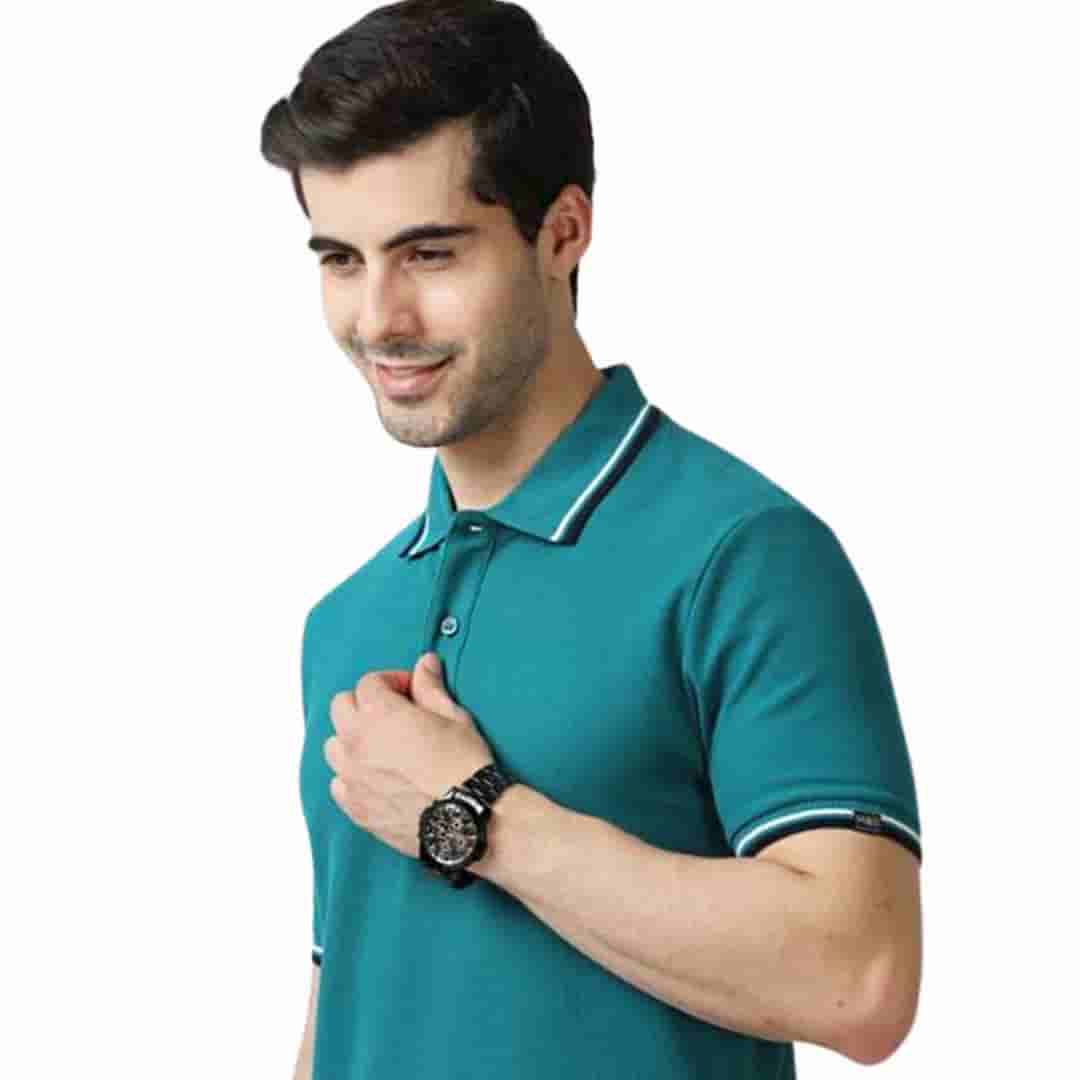Marks & Spencer Aqua Blue Cotton Polo T-Shirt - Refreshing Look