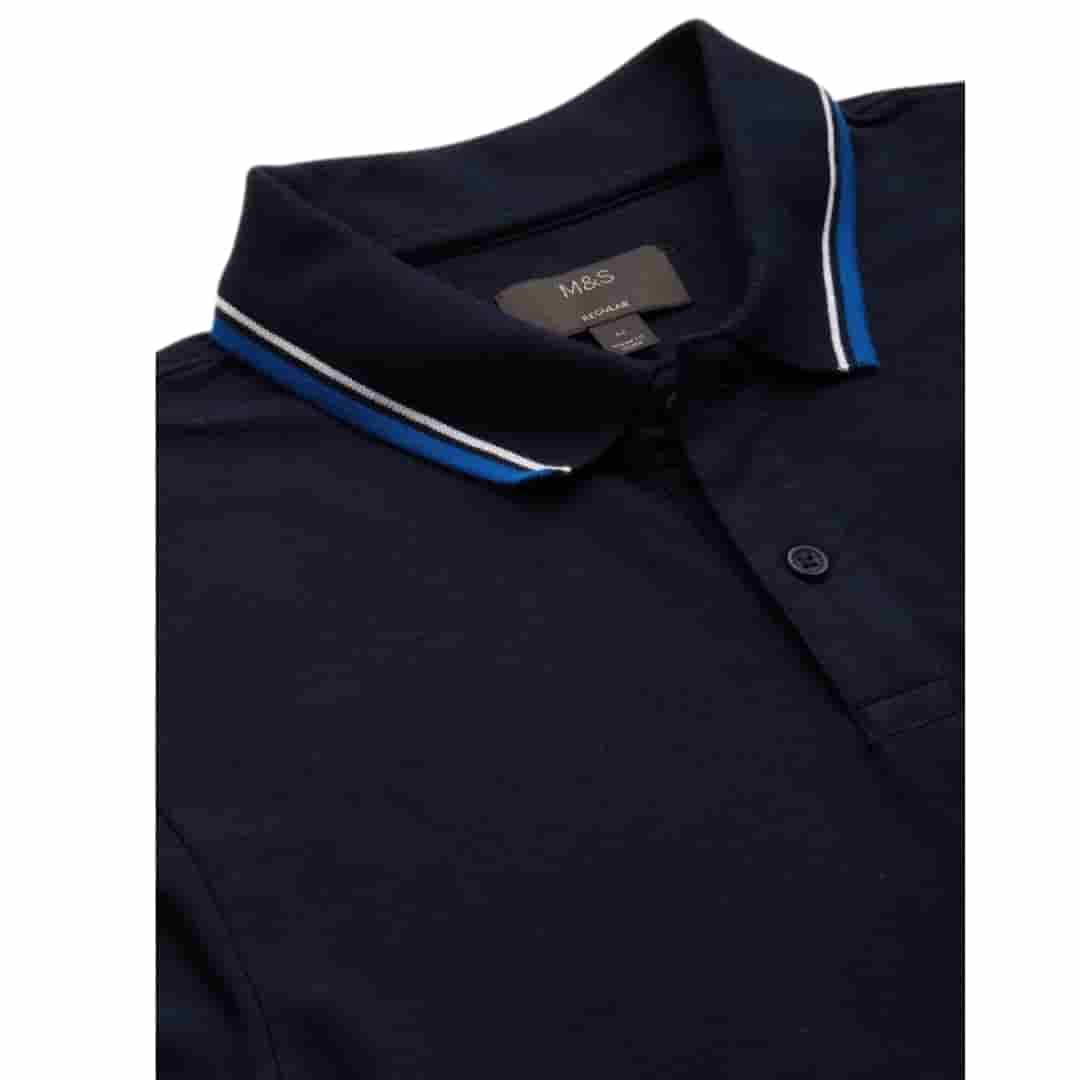 Marks & Spencer Navy Blue Cotton Polo T-Shirt - Timeless Style