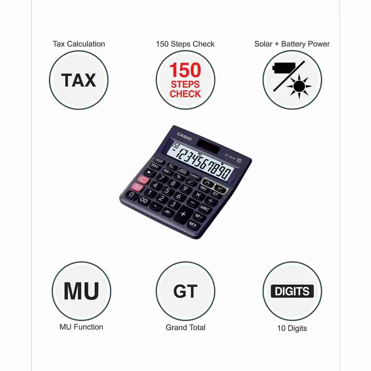 Casio MJ-100Da 150 Steps Desktop Calculator with Tax/GT Keys/On Display Indication