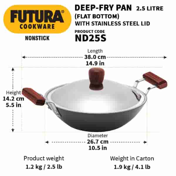 Hawkins Flat Bottom Deep Fry Pan 2.5 Litre with Lid