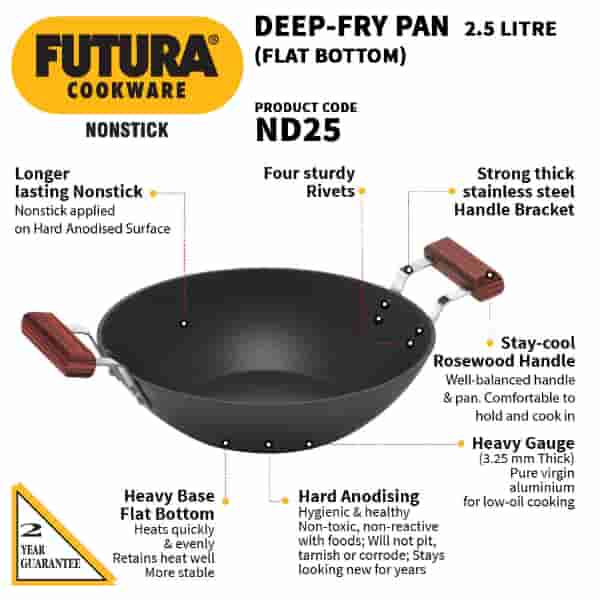 Hawkins Flat Bottom Deep Fry Pan 2.5 Litre