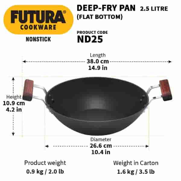 Hawkins Flat Bottom Deep Fry Pan 2.5 Litre