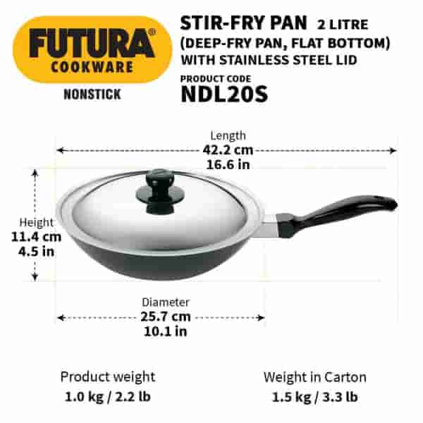 Hawkins Flat Bottom Stir Fry Pan 2L with lid