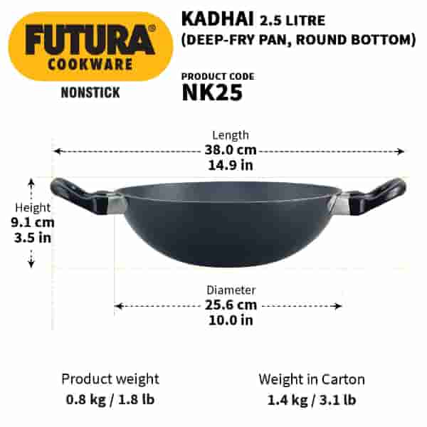Hawkins Futura 2.5L Nonstick Deep-Fry Pan Kadhai