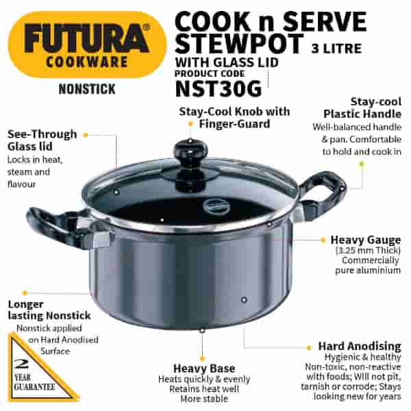 Hawkins Futura Nonstick 3L Stewpot with Glass Lid