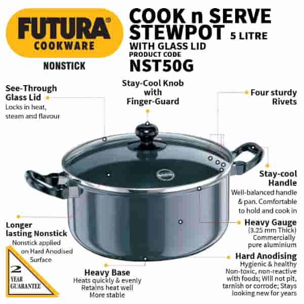 Hawkins Futura Nonstick 5L Stewpot with Glass Lid