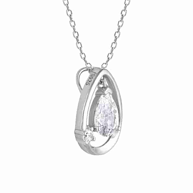 Silver Tear Drop Pearl Pendant With Link Chain