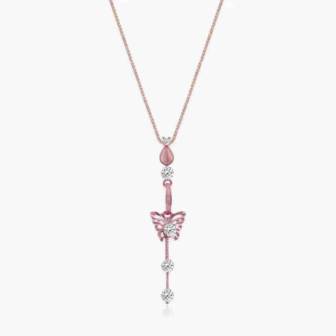 Rose Gold Charming Butterfly Pendant with Link Chain