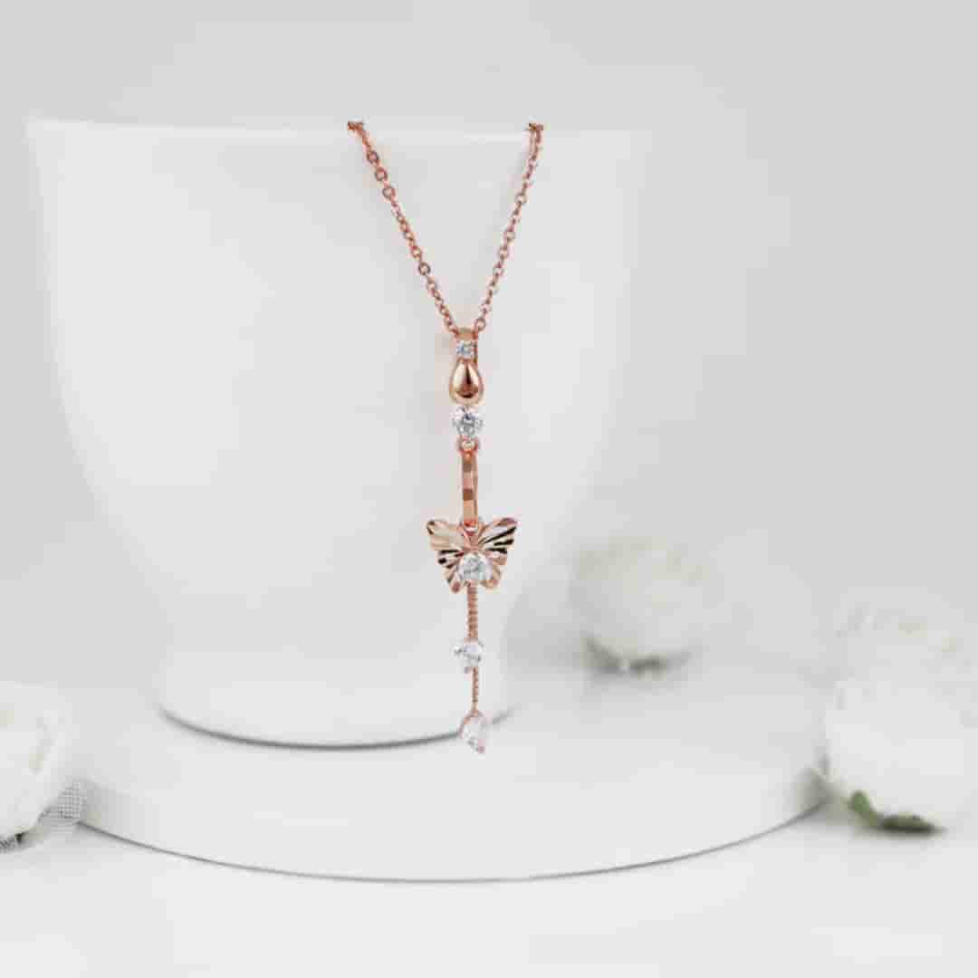 Rose Gold Charming Butterfly Pendant with Link Chain
