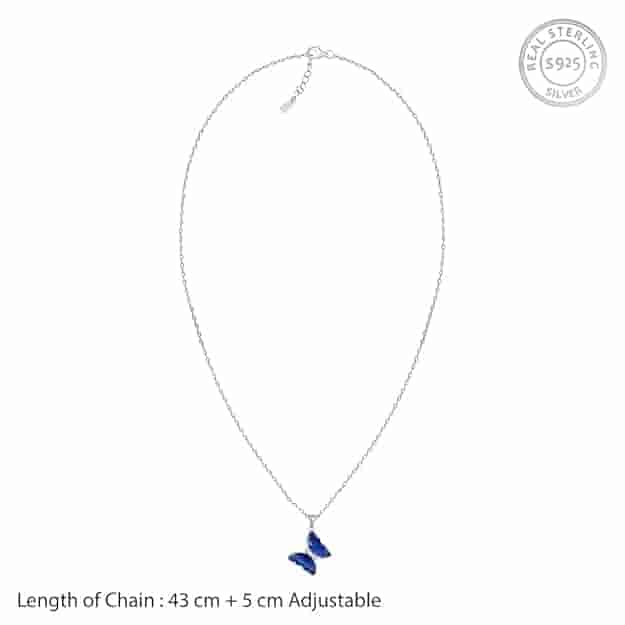 Silver Midnight Blue Butterfly Pendant With Link Chain