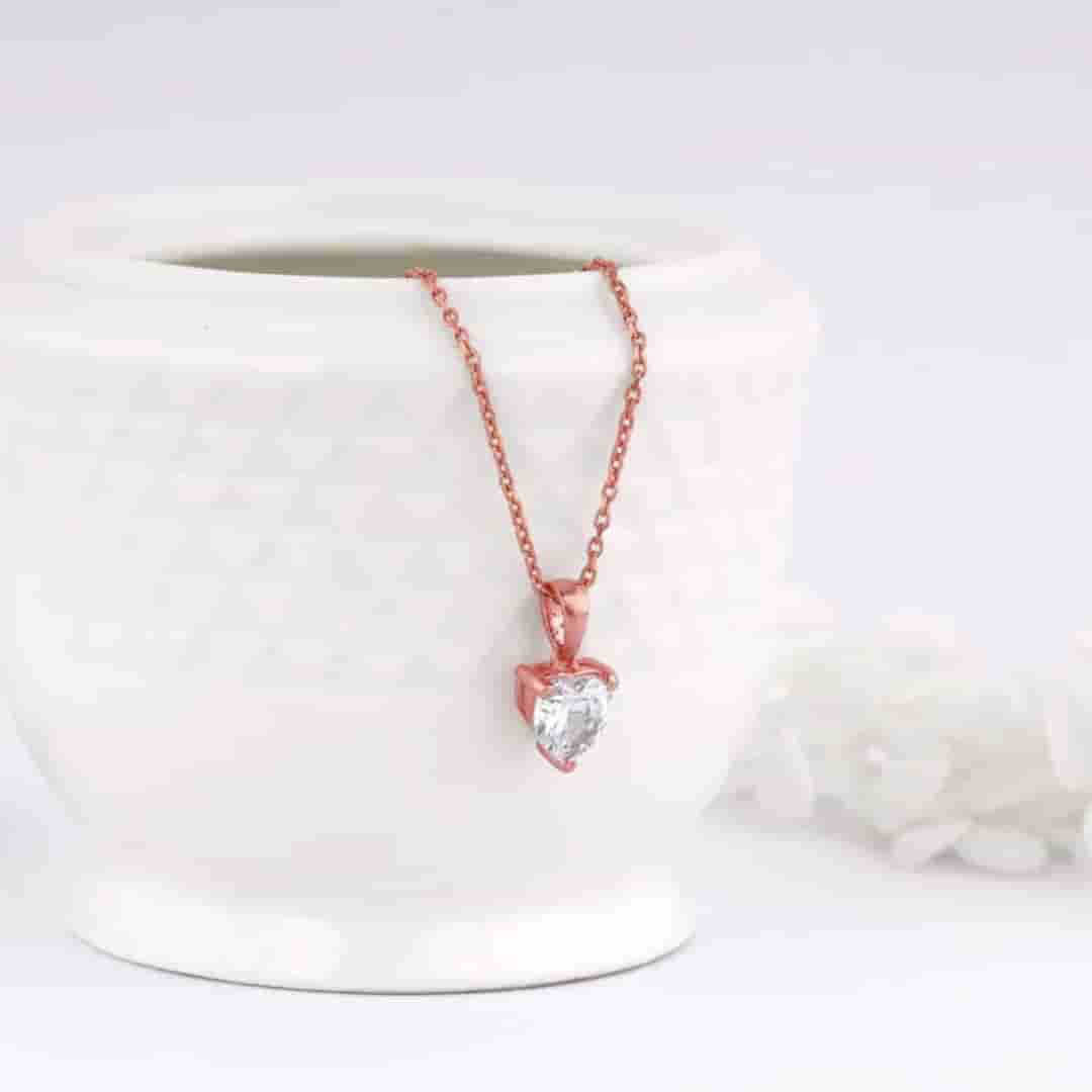 Rose Gold Solitaire Heart Pendant With Link Chain