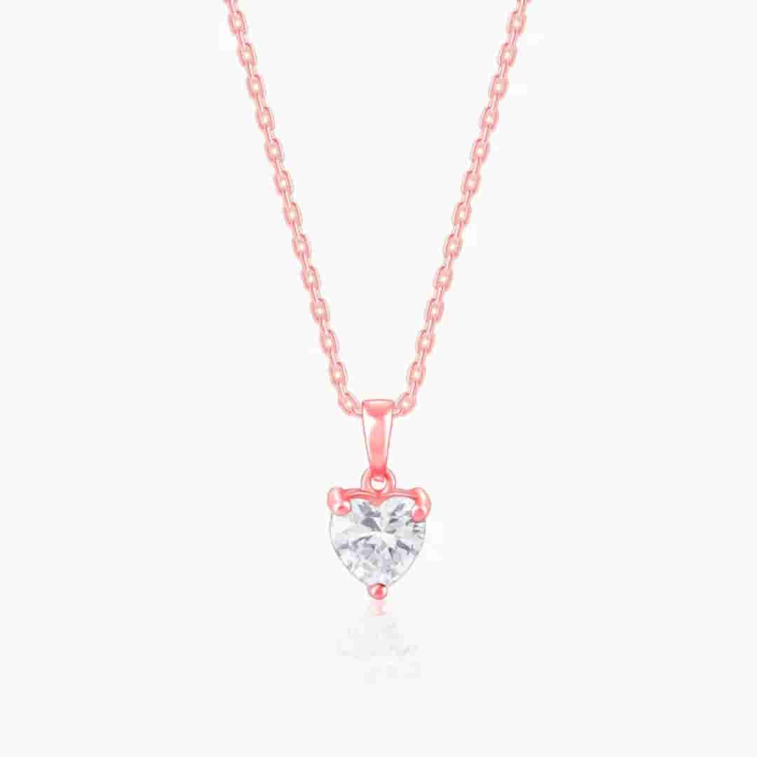 Rose Gold Solitaire Heart Pendant With Link Chain