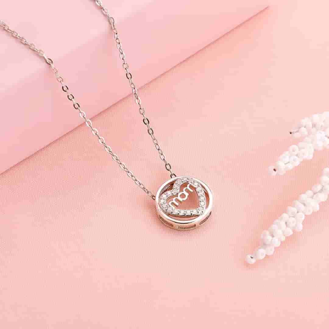 Silver Heart MOM Necklace