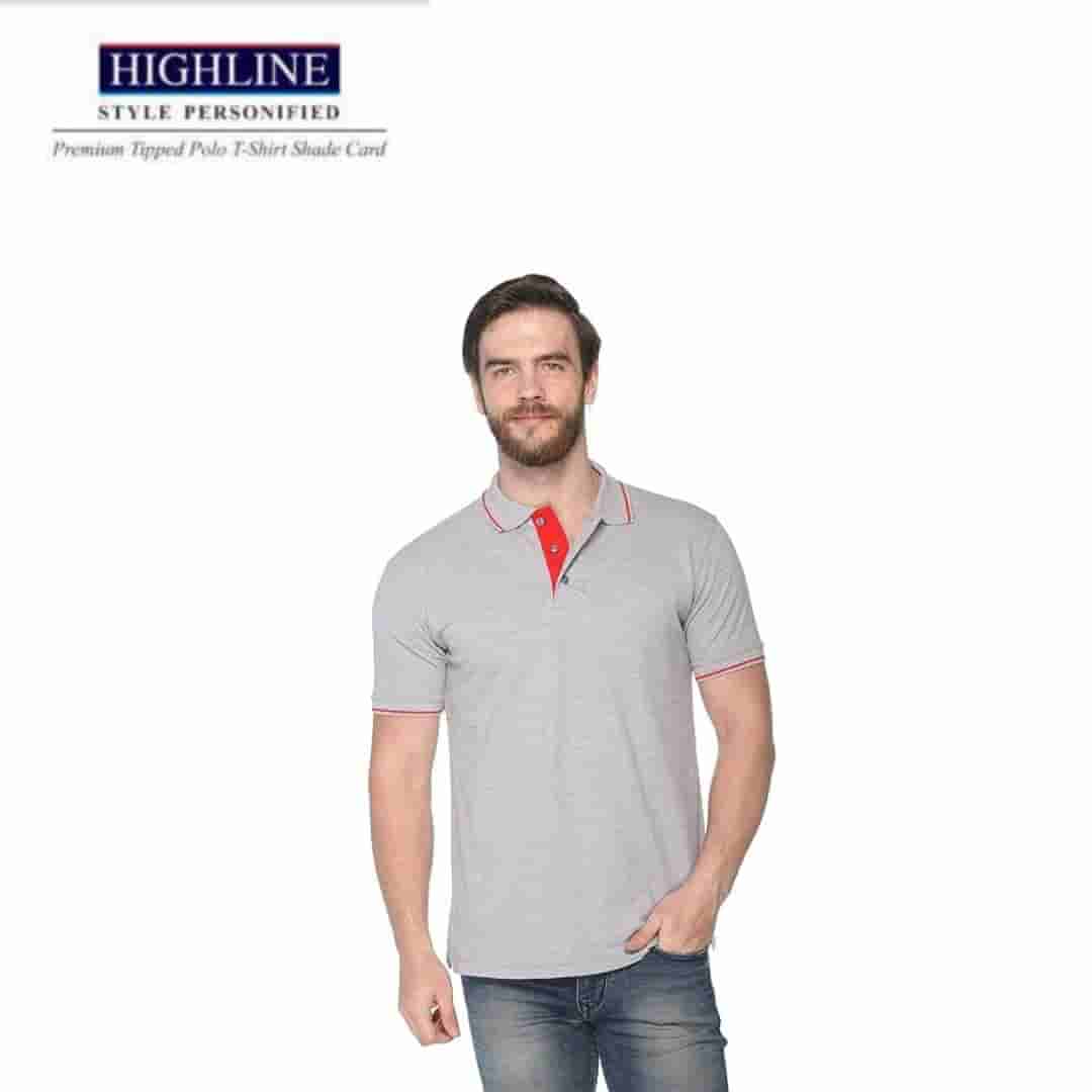 PIKMEE Men's HIGHLINE Polo T Shirt Grey-M Red