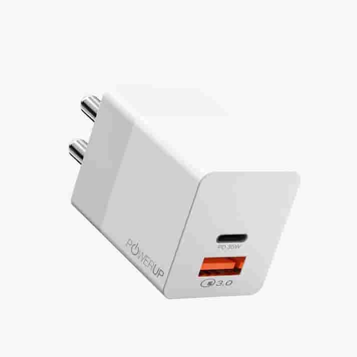 Powerup Type-C 35W PD + USB QC 3.0 Wall Charger - White