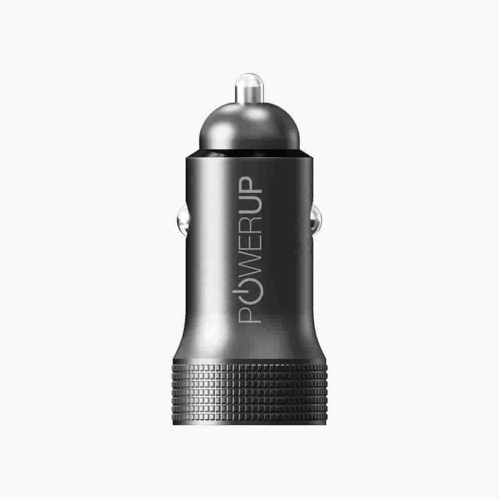 Powerup Metal Type-C 38W PD & USB 3.0 Quick Car Charger - Black
