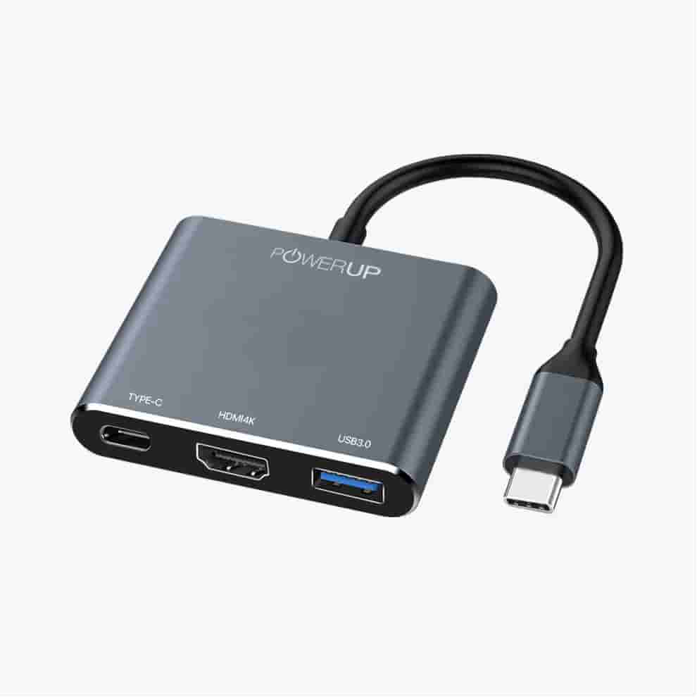 Powerup MINI SPLITTER USB-C HUB 3IN1 (Type-C/HDMI/USB) - Gunmetal