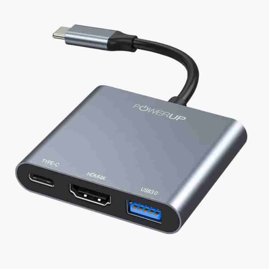 Powerup MINI SPLITTER USB-C HUB 3IN1 (Type-C/HDMI/USB) - Gunmetal