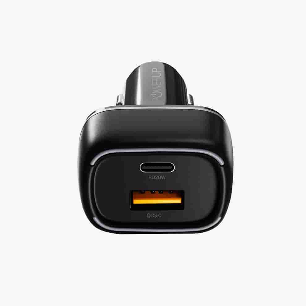 Powerup Type-C 38W PD & USB 3.0 Quick Car Charger  - Black
