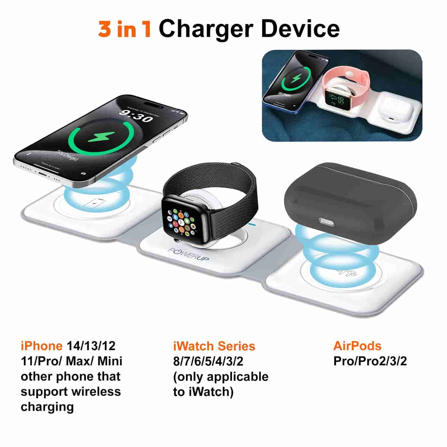 Powerup 3in1 Flat Wireless Charger White