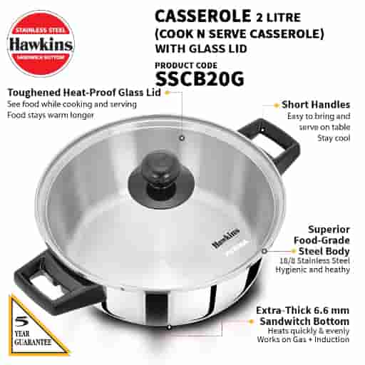 Hawkins 2 Ltr Stainless Steel Saucepan with Glass Lid