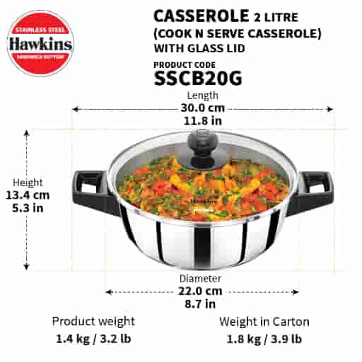 Hawkins 2 Ltr Stainless Steel Saucepan with Glass Lid