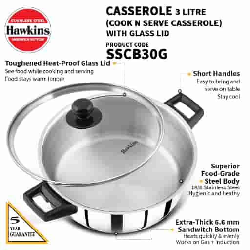 Hawkins 3 Ltr Stainless Steel Saucepan with Glass Lid