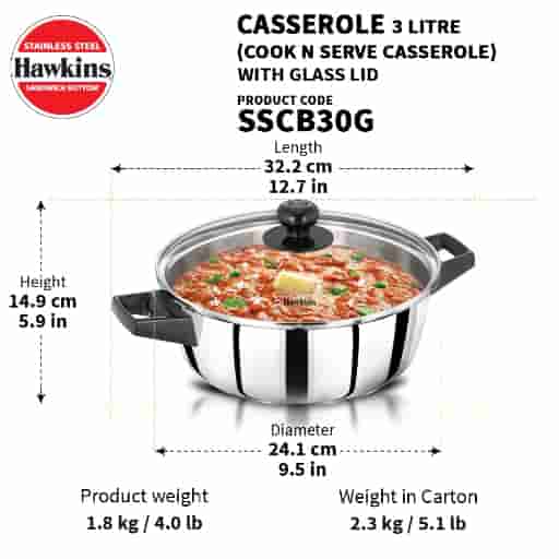 Hawkins 3 Ltr Stainless Steel Saucepan with Glass Lid
