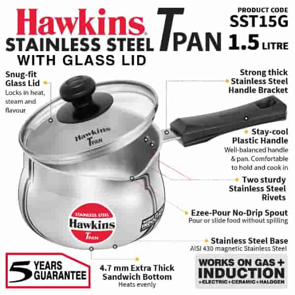 Hawkins SS 1.5L Induction Saucepan Glass Lid