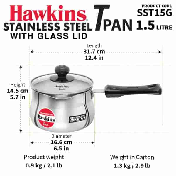 Hawkins SS 1.5L Induction Saucepan Glass Lid