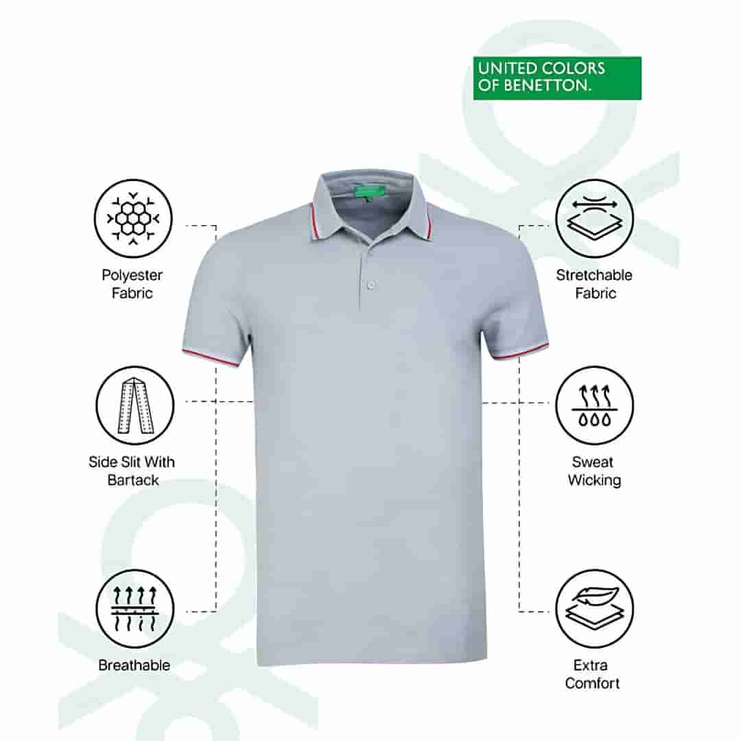 United Colors of Benetton Men's Grey Lycra Polo T-Shirt
