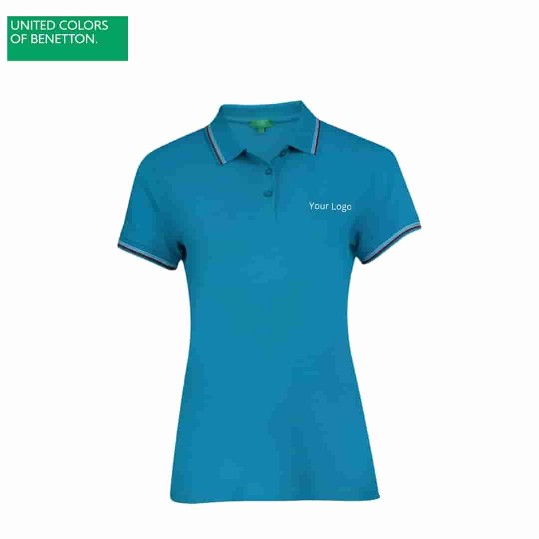 United Colors of Benetton Women's Blue Lycra Polo T-Shirt