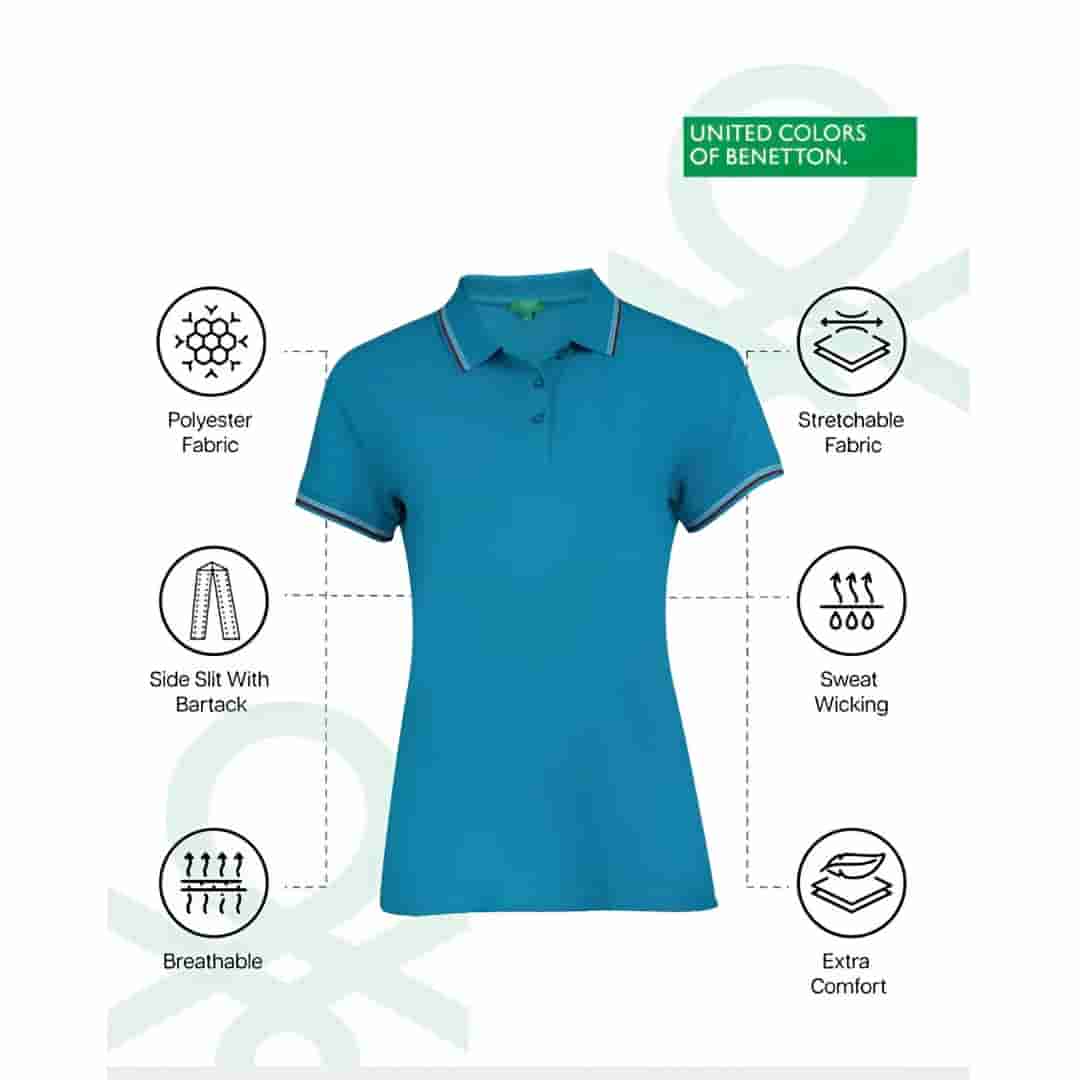 United Colors of Benetton Women's Blue Lycra Polo T-Shirt