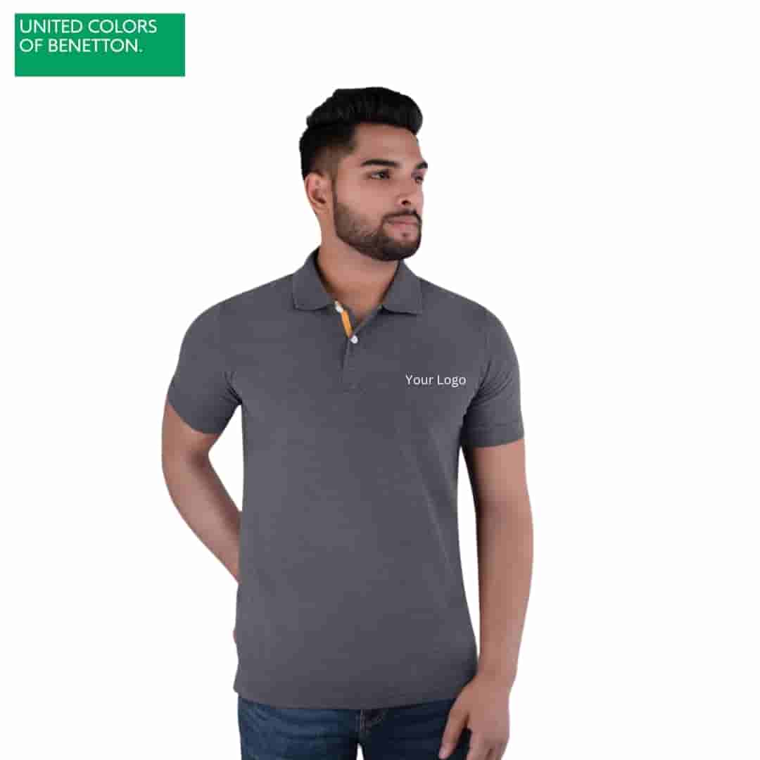 United Colors of Benetton Men's Grey Polycotton Polo T-Shirt