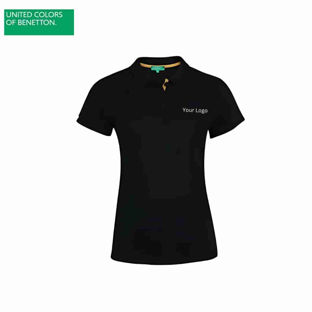 United Colors of Benetton Women's Black Polycotton Polo T-Shirt