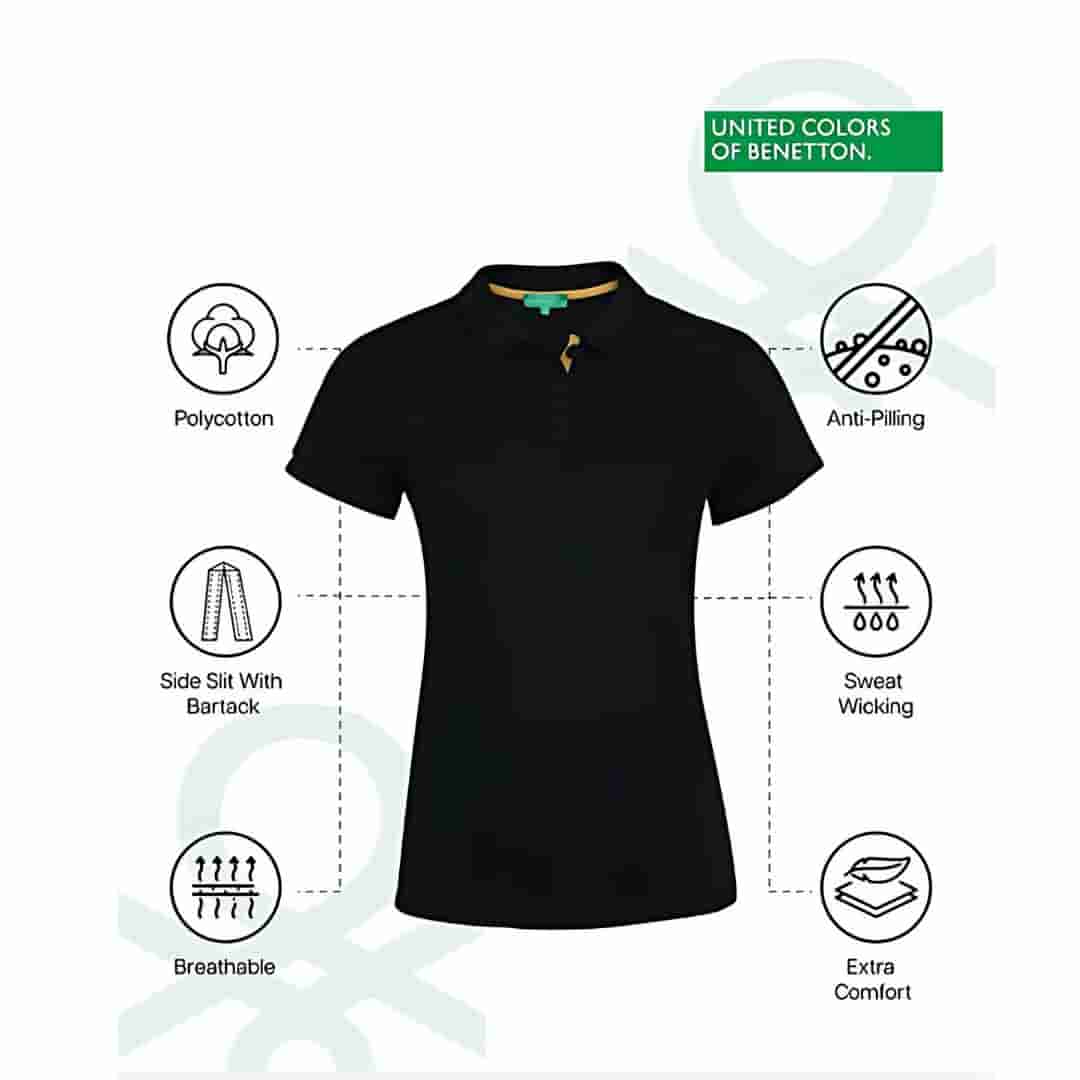 United Colors of Benetton Women's Black Polycotton Polo T-Shirt