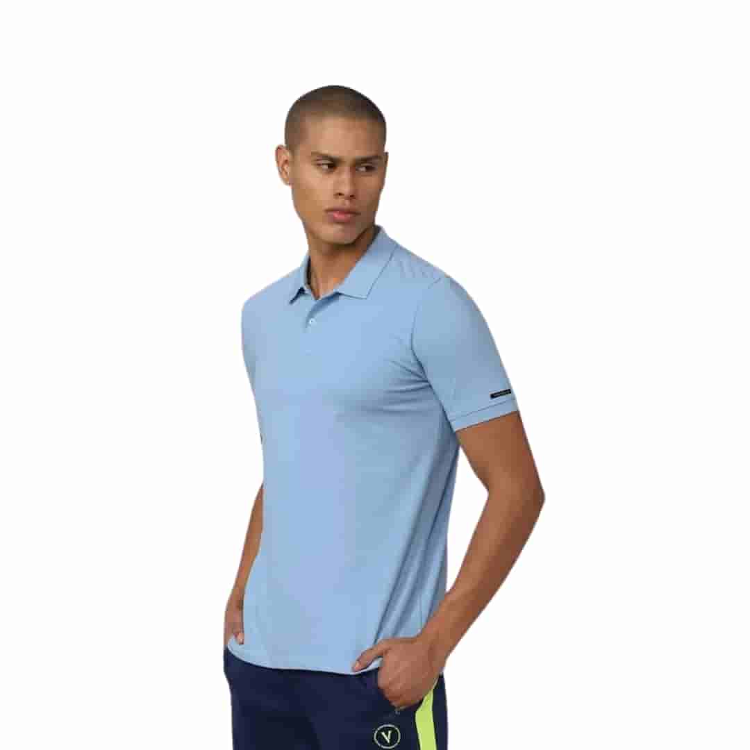 Van Heusen Blue Solid Polo T-Shirt - Timeless Style
