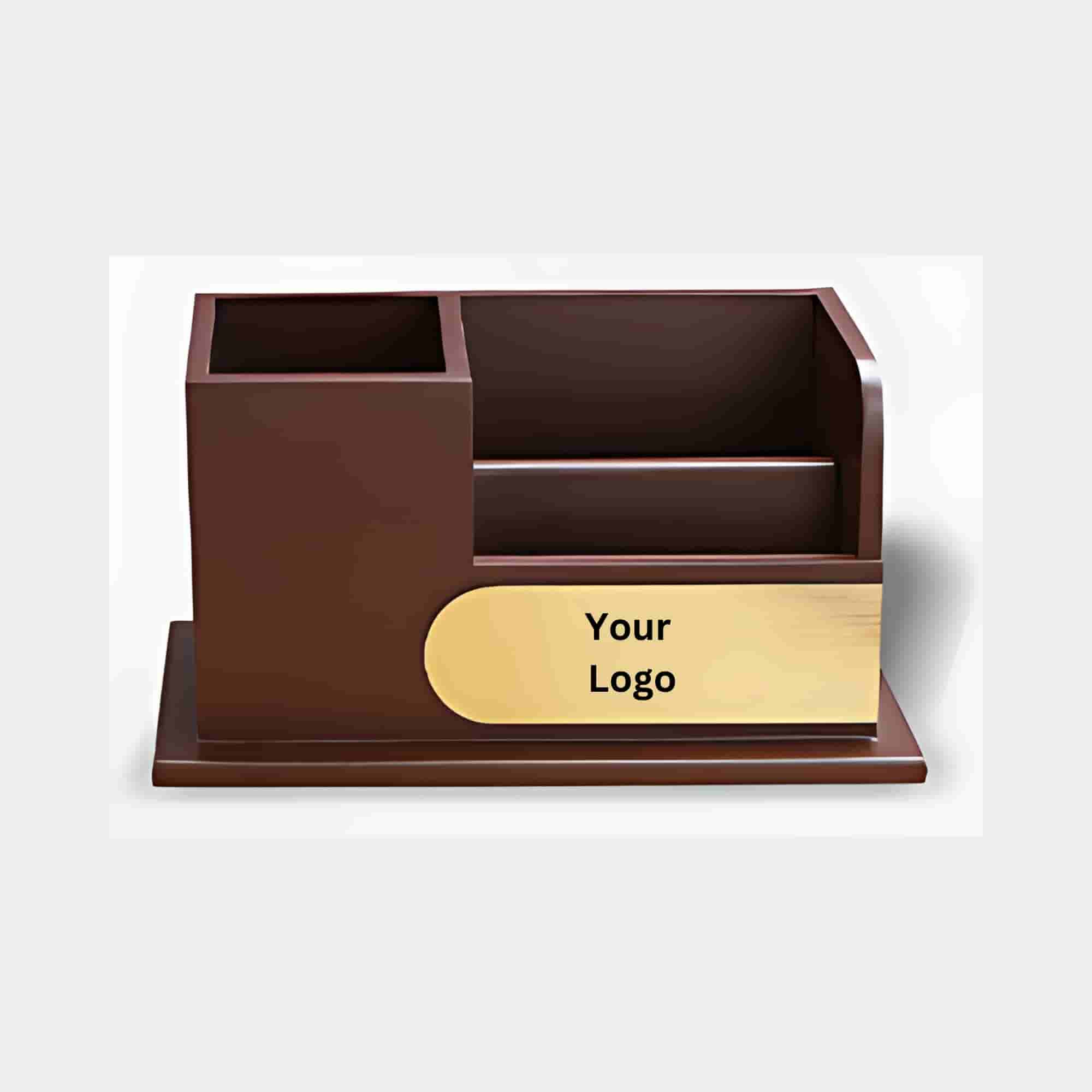 Brown Desk Organizer with USB Ports