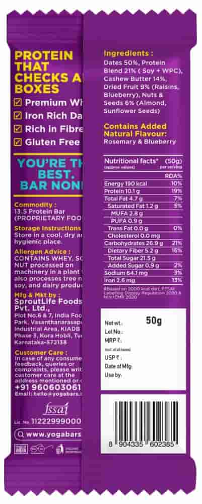 Yoga Bar Daily 10g Protein Bar � Blueberry Blast