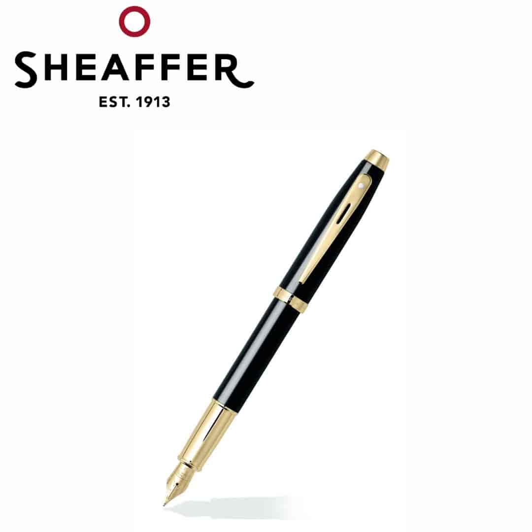 PEN SHEAFFER 100 E9322 GLOSS BLACK WITH GOLD TONE TRIM M FP
