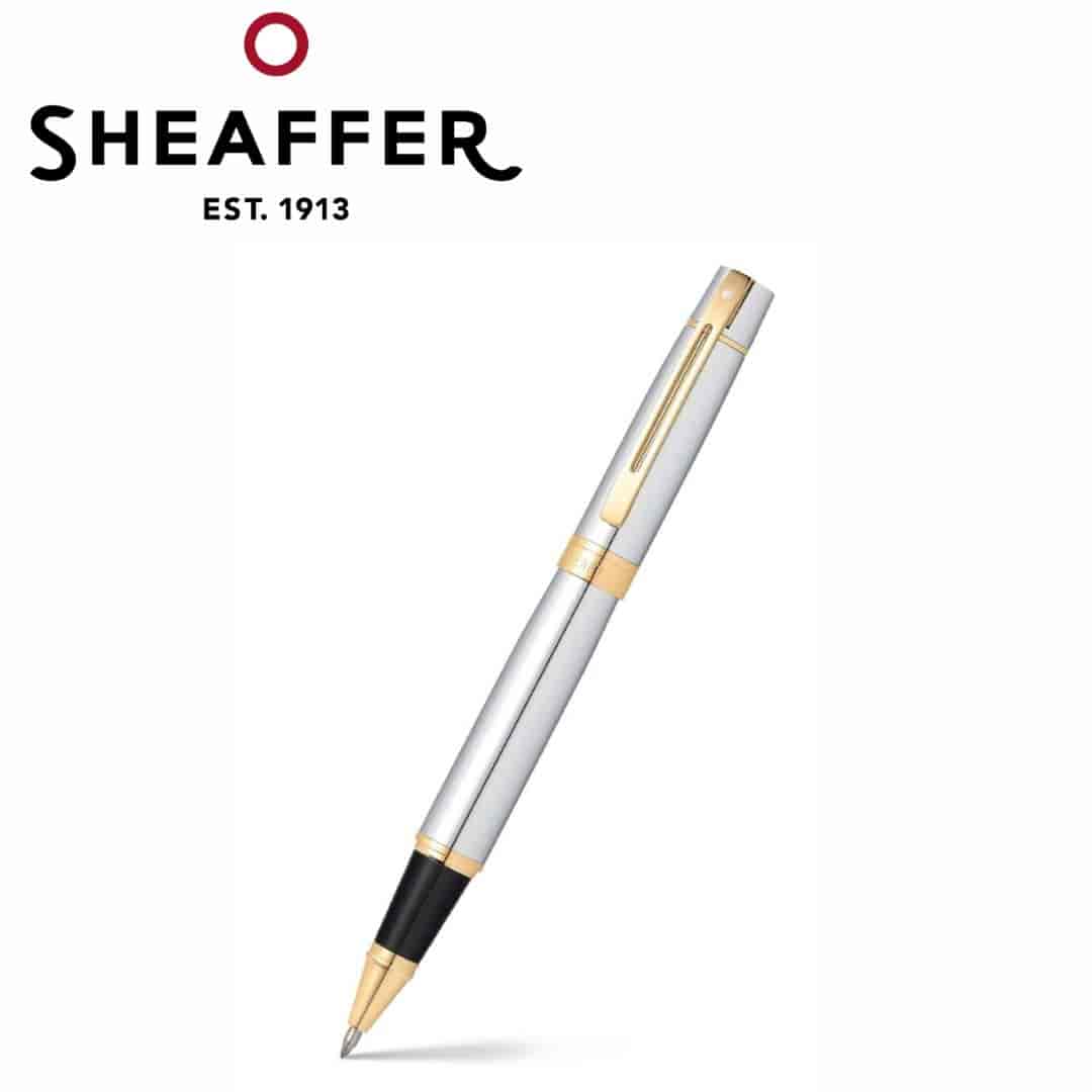 PEN SHEAFFER 300 E9342 BRIGHT CHROME WITH GOLD TONE  TRIM BP