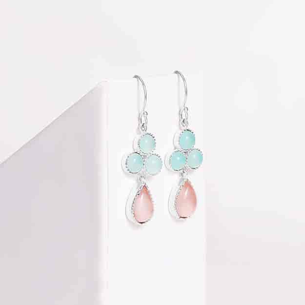 Silver Dual Tone Chalcedony Flower Drop Earrings