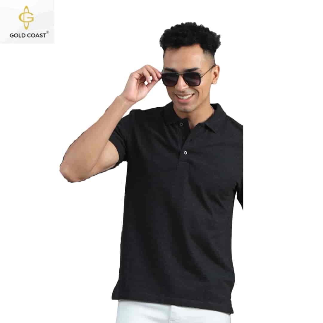 Gold Coast Jacquard Cotton Polo T-Shirt - Charcoal