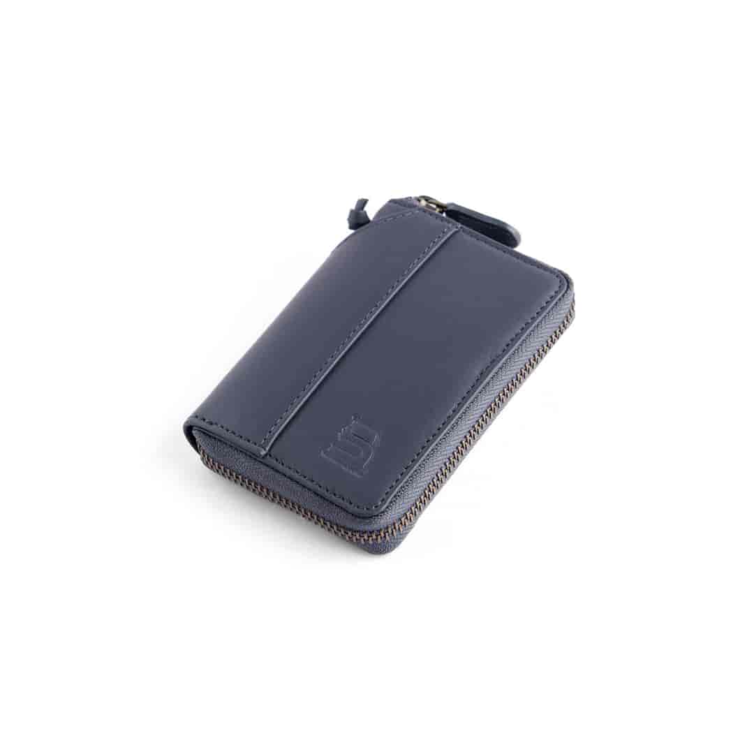 Leather Chef Compact Zipper Wallet Midnight Blue