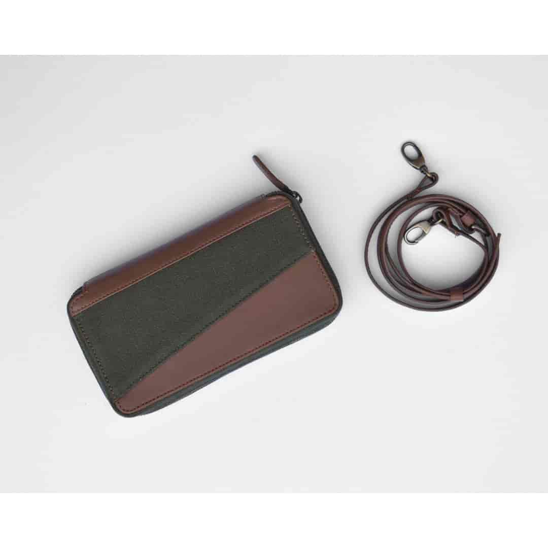 Leather Chef Signet Ladies Sling (Green Canvas + Tan Leather)