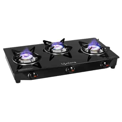 Lifelong Glass Top Gas Stove, 3 Burner Gas Stove