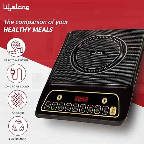Lifelong Inferno LLIC60 2000 Watt Induction Cooktop for Home with 7 Preset Indian Menu Option and Auto-Shut Off | Easy Cooking, 1 Year Manufacturer's Warranty (Black)