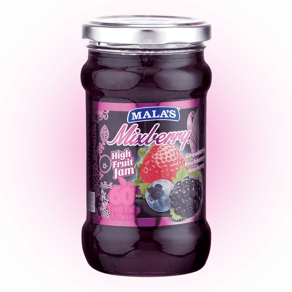 Mala's Mixberry High Fruit Jam 350gm Glass Bottle