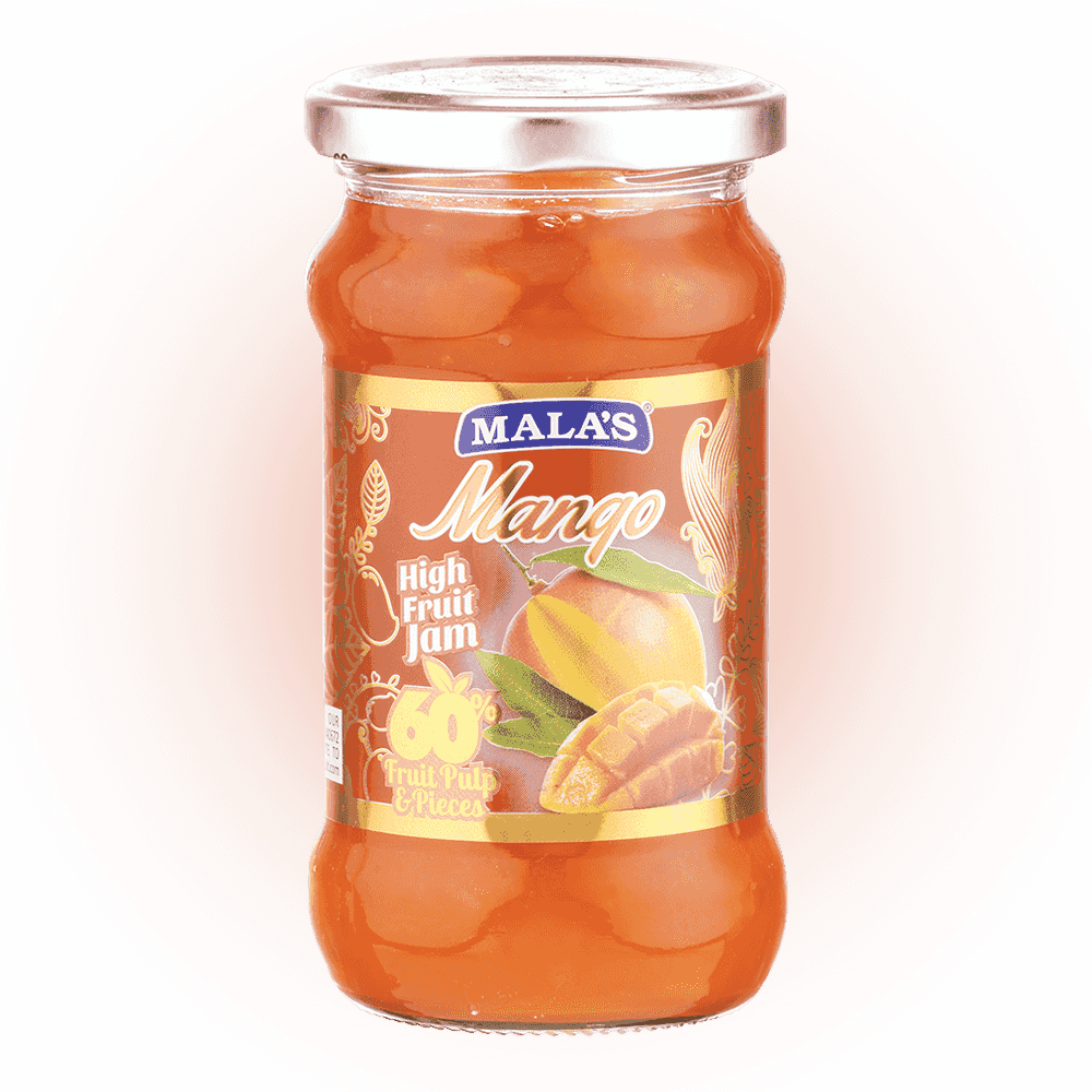 Mala's Mango High Fruit Jam 350gm Glass Bottle