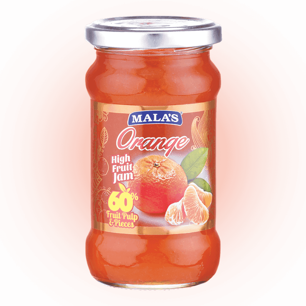 Mala's Orange High Fruit Jam 350gm Glass Bottle